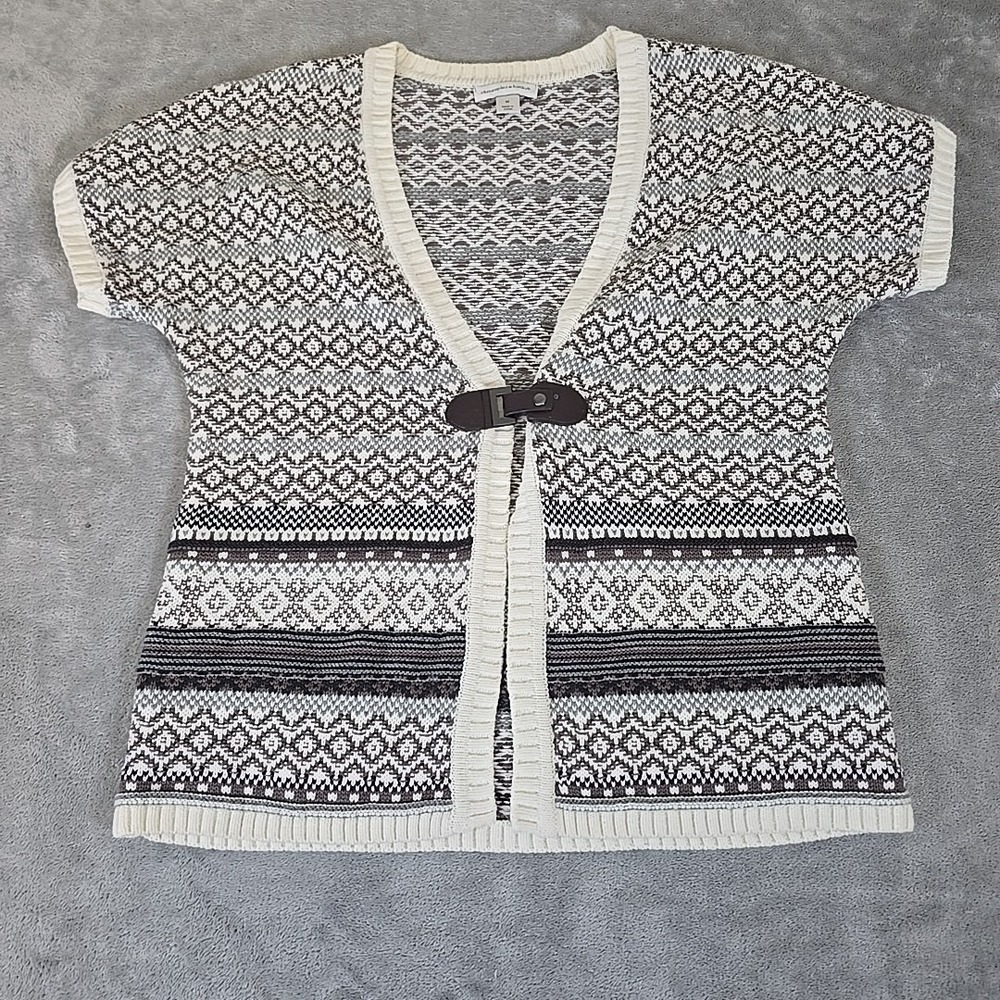 Christopher &‎ Banks Fair Isle Sweater Womens M Short Sleeve Faux Leather Buckle